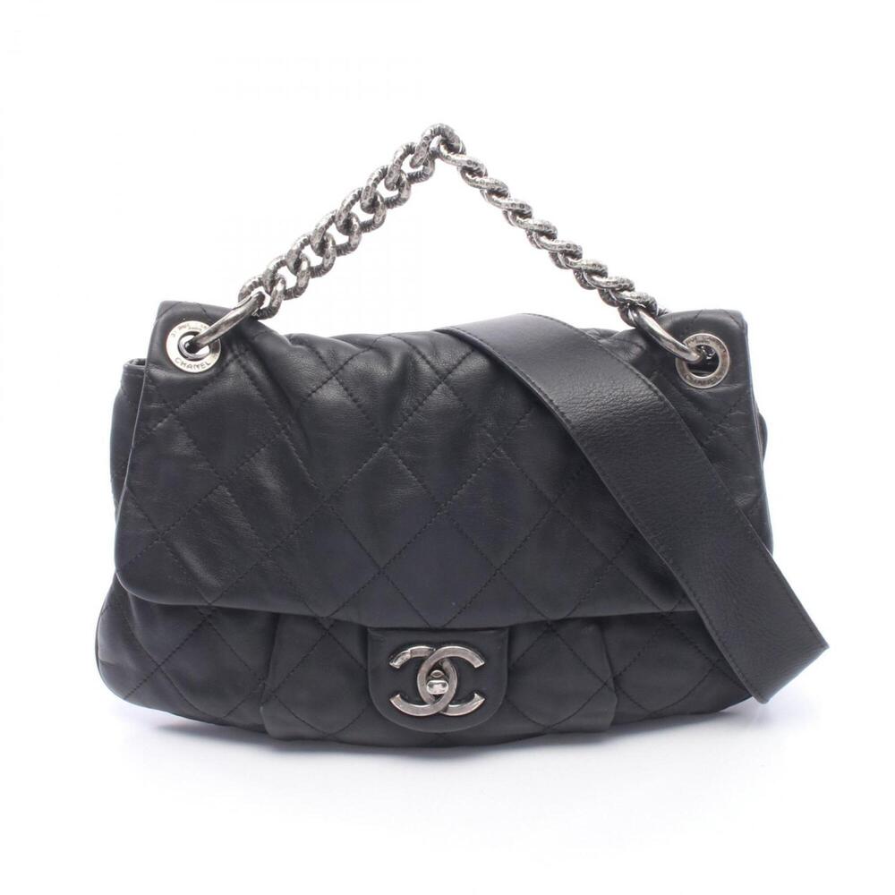 Chanel Matelassé 2-Way Handbag, Leather, Women's, Black